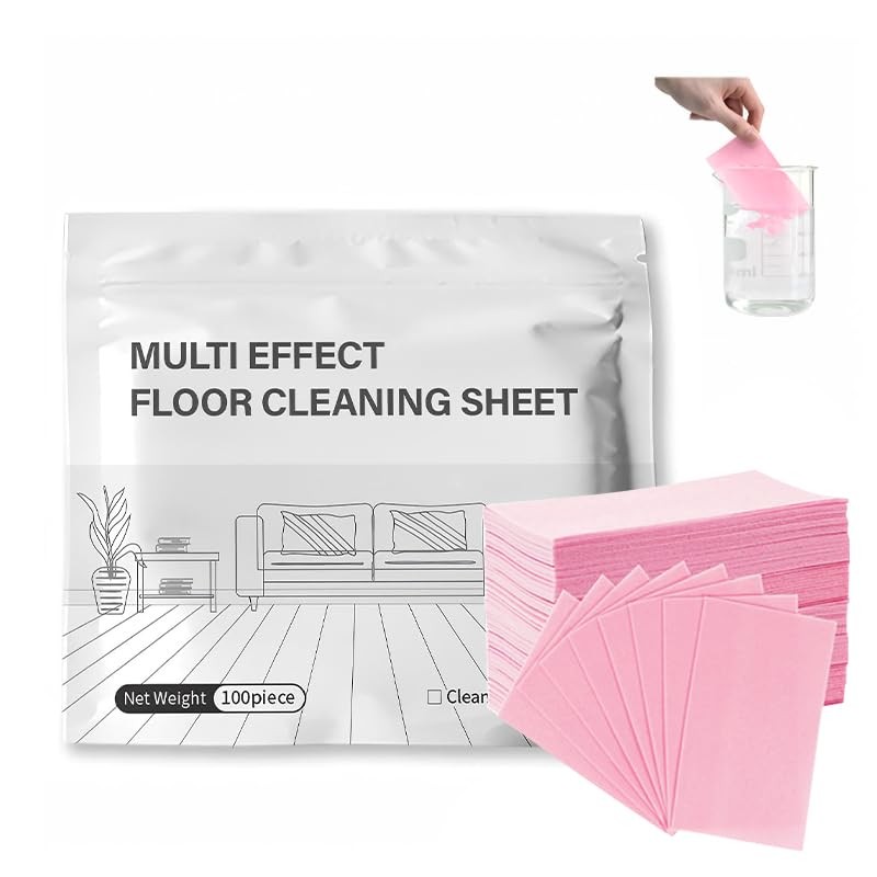 Multi-Effect Floor Cleaner Tablets 100pcs, Enzyme Dissolvable Sheets, Pink