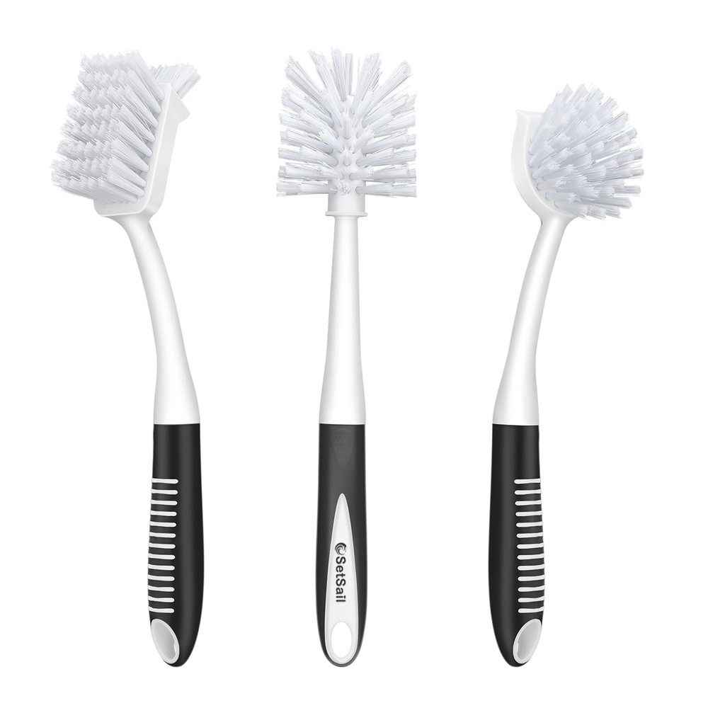 Dish Brush Set of 3 with Bottle Brush, Dish Scrub Brush with Long Handle