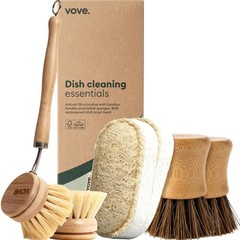 Cleaning Essentials Set – Bamboo Dish Brush with Replacement Head, 2 Scrub Br…