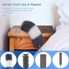 Microfiber Feather Duster Kit with Extension Pole 30–100″ – Bendable Washable…