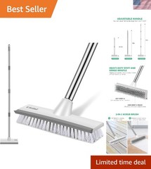 Floor Scrub Brush with 51-Inch Long Adjustable Handle 2 in 1 Scrape Brush Sti…