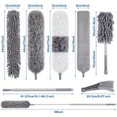 9 Piece Microfiber Duster Kit Extendable Pole Up To 100 Inch For Home And Car