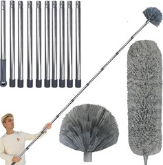 20 Ft+ High Reach Grey Cobweb Duster with 3-14 ft Extension Pole, Webster Cobweb