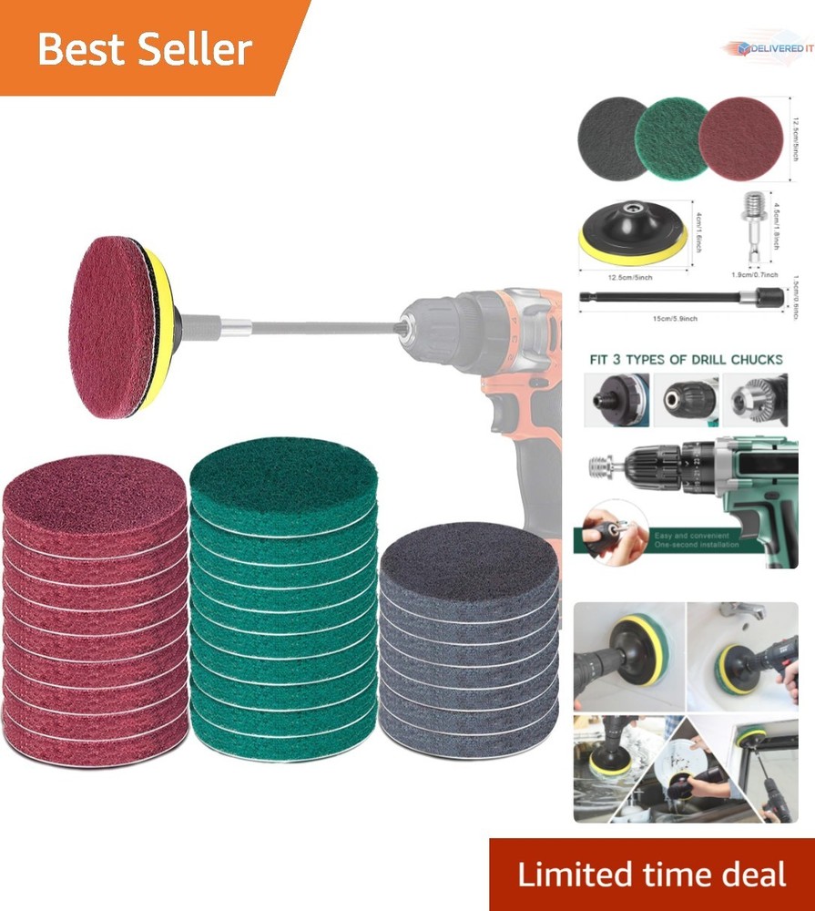 Power Scrub Pads Drill Attachment 30 Pieces 5 Inch Universal Shaft For Cleaning