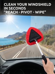 “Extendable Windshield Cleaner Tool with Pivoting Head & Reusable Microfiber
