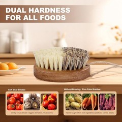 2 Pack Wooden Vegetable Brush for Food – Dual Bristle Potato Brush Scrubber w…