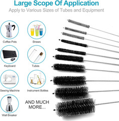Nylon Straw Brush Cleaner Bottle Tube Pipe Small Long Cleaning 10Pcs Set USA