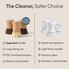 Cleaning Essentials Set – Bamboo Dish Brush with Replacement Head, 2 Scrub Br…