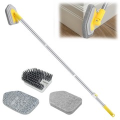Baseboard Cleaner Tool with Long Handle 3 Reusable Cleaning Brush Pads, 52’’ …
