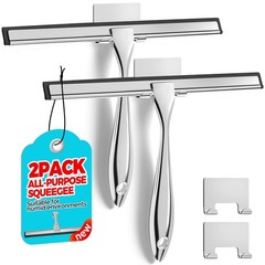 2pcs Shower Squeegee for Glass Doors with Adhesive Hanging Hook Set