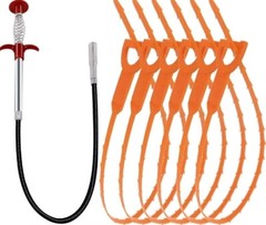 6+1 pcs Hair Drain Cleaner Tool 25″ Snake Drain Clog Remover Tools for Sink Tube