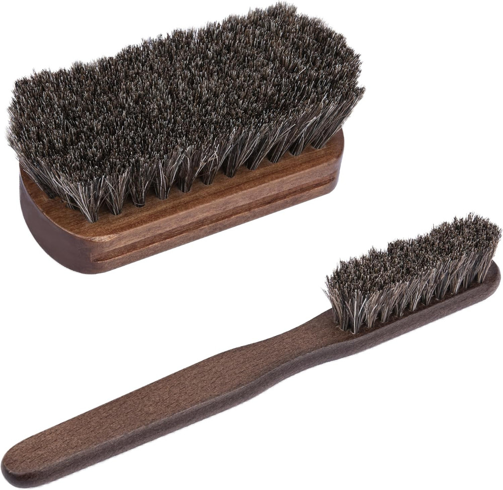 2 PCS Leather Brush Car Detailing, Horse Hair Brush, Car Cleaning Supplies, Car