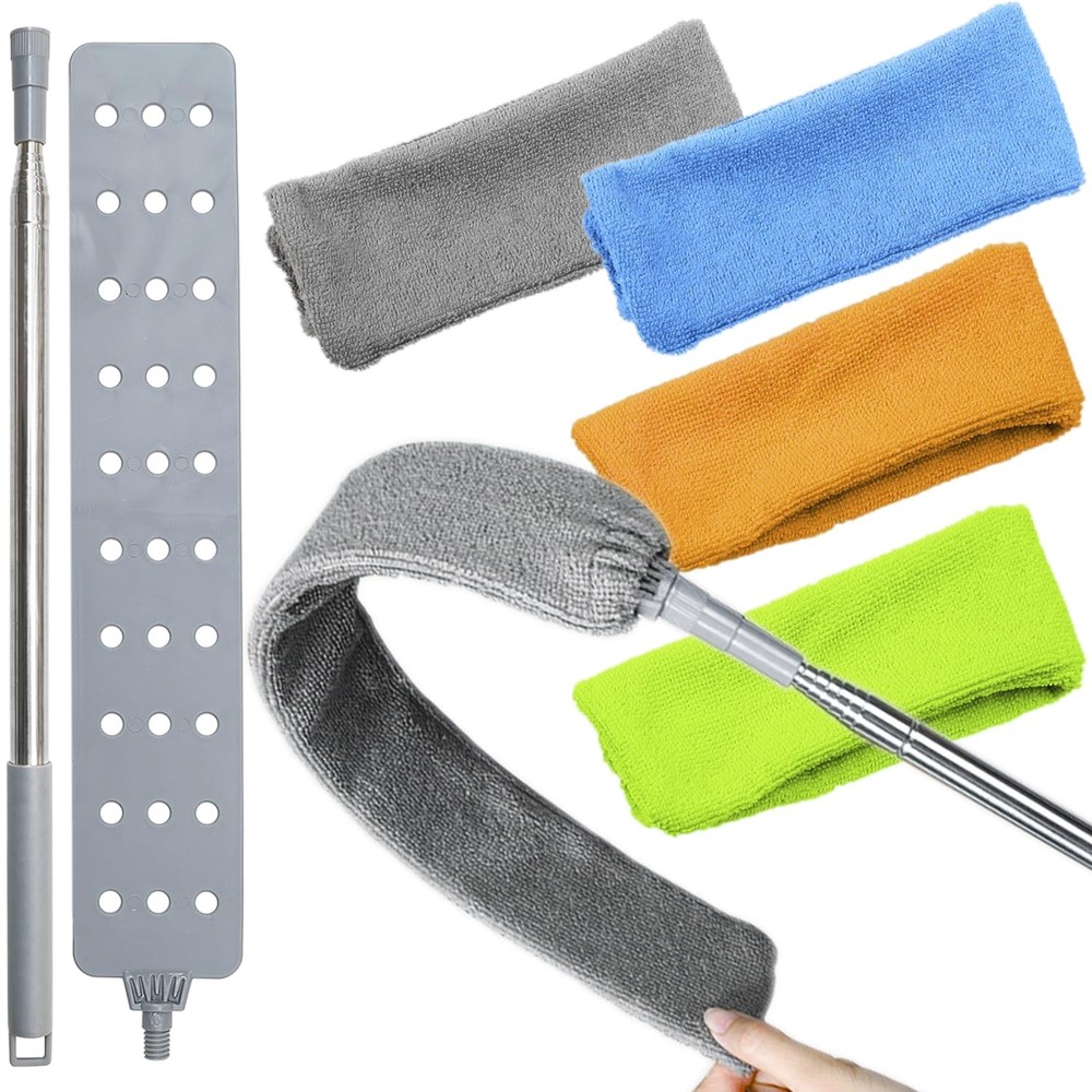 Retractable Gap Dust Cleaner Brush with 4 pcs Replacement Duster Cloth 100 inch