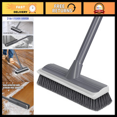 2-in-1 Floor Scrub Brush with Squeegee | Adjustable 55” Handle & Stiff Bristles