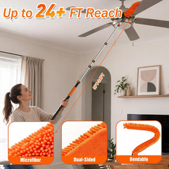 30FT Reach High Ceiling Duster Kit, Window Cleaning Kit with 5-24FT Extension Po