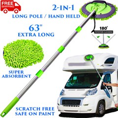 63″ MICROFIBER CAR RV TRUCK WASH BRUSH MOP KIT MITT SPONGE TELESCOPING HANDLE