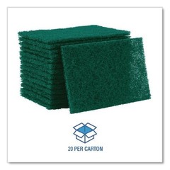 Boardwalk Medium Duty Scouring Pad Green 6 x 9 Inch Commercial 20 Count Box