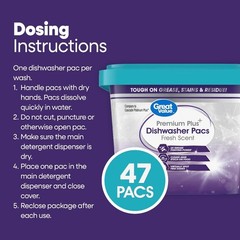Premium Plus Dishwasher Pacs, Fresh Scent, 47 Count