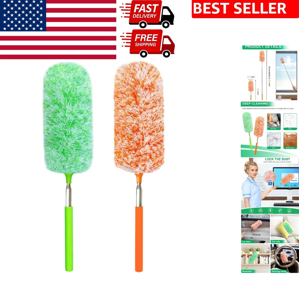 2-Pack Extendable Microfiber Feather Dusters for Effortless Cleaning
