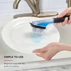 Dishwasher Safe Soap Dispensing Dish Brush W/ Nylon Bristles & Scraper New