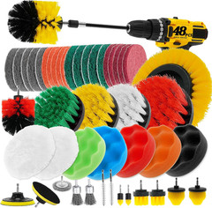 48 Pcs Drill Brush Attachments Set, Scrub Pads & Sponge & Wire Brush for Drill,