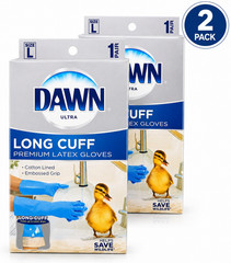 Dawn Large Reusable Latex Gloves 2Pack Long Cuff Heavy Duty Cleaning Gloves
