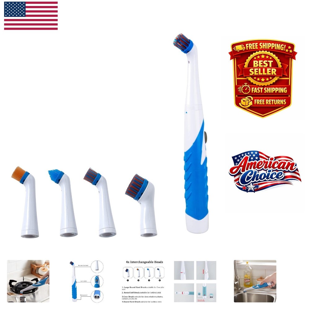 Versatile Cordless Cleaning Brush with 4 Heads for Bathroom, Kitchen, and More