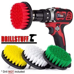 Drill Brush Attachment Power Scrubber Set 4 Piece Soft Medium Stiff Nylon