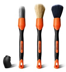 Car Detailing Brush Set 3 Ultra Soft Boar Hair Brushes for Interior & Exterior