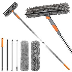 Window Squeegee with Extension Pole 2-in-1 Window Cleaning Kit Professional W
