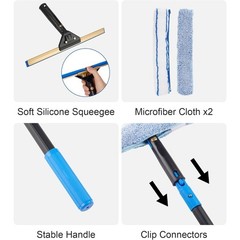 Swivel Squeegee Kit with 4 Extension Poles,Glass Scraper, Bendable Duster, 2