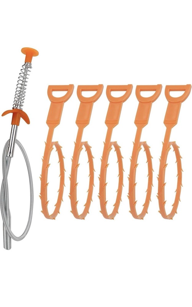 Drain Clog Remover Tool, Includes 5 Plastic and 1 Stainless Drain Snakes, Effect