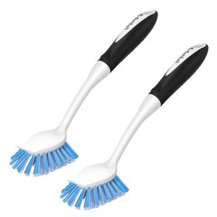 Dish Brush with Handle, 2 Pack Stiff Bristles Dish Scrubber with Built-in Scr…
