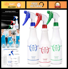 3 Pack Heavy Duty Plastic Spray Bottles 24 Oz – Leak Proof Mist for Cleaning, Pl