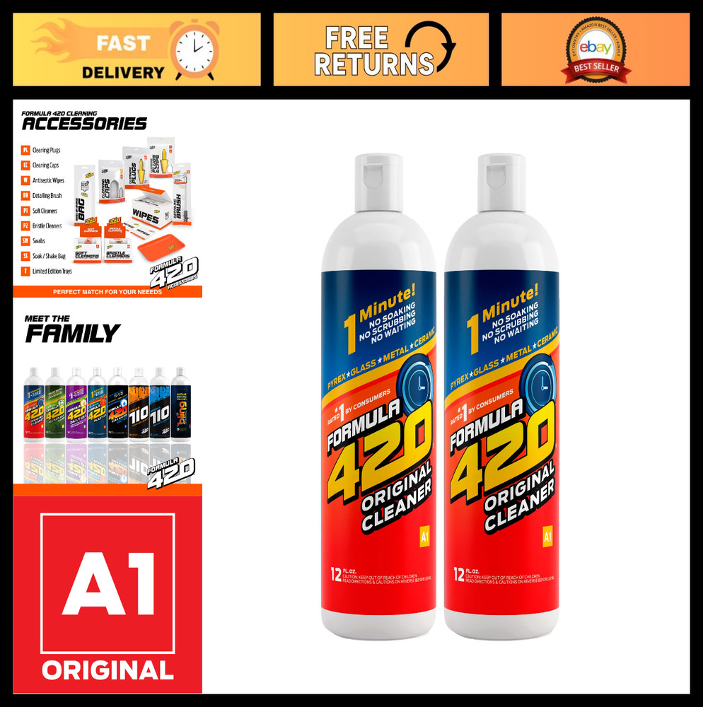 420 Cleaner for Glass, Metal & Ceramic – 12 Oz Bottles, 2 Pack – Fast Acting Sol