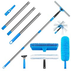 Window Squeegee，5 in 1 Bendable Head Window Squeegee for Home，61”Extension P…