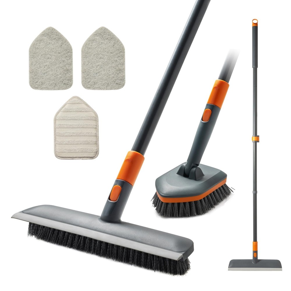 Floor Scrub Brush Tile Tub Scrubber Brush with 4 Different Cleaning Heads, Sh…