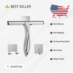 Stainless Steel Squeegee for Shower & Car – Includes 2 Easy-Hang Hooks