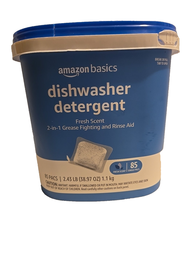 Amazon Basics Dishwasher Detergent 2-in-1 Grease Fighting and Rinse Aid 85 singl