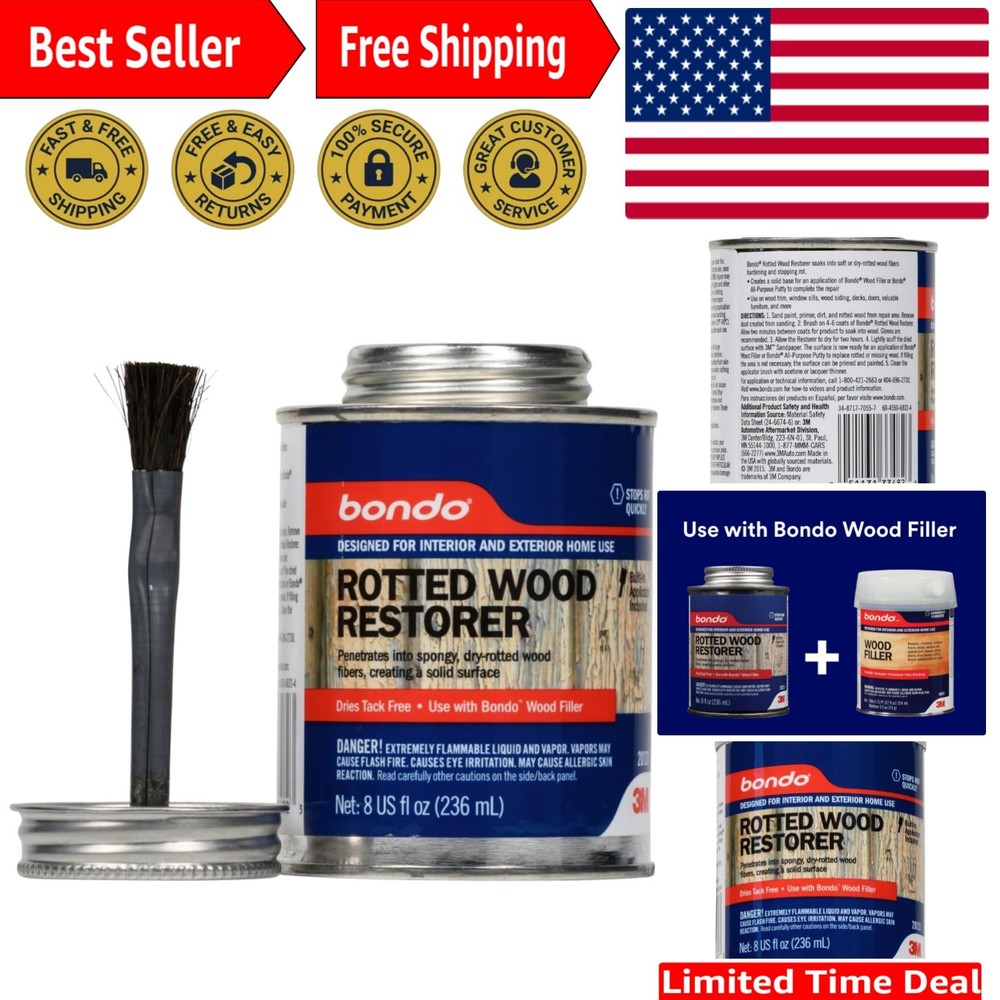 8 oz Bondo Rotted Wood Restorer – Quick Drying, Stainable & Paintable Formula