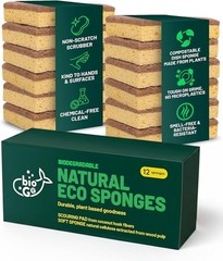12 Pack Natural Biodegradable Kitchen Sponges – Eco-Friendly, Compostable,