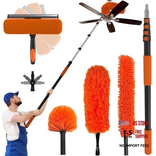 26FT Reach Dusting Kit – Long Duster with 5-20FT Extension Pole – High – High
