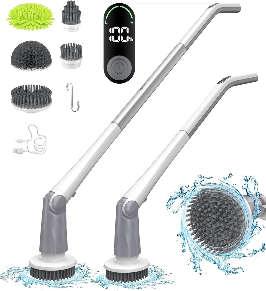 Electric Spin Scrubber Shower Scrubber with Digital Display 5 Brush Heads Clean