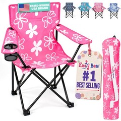 Kids Pink Folding Beach Camp Chair with Cup Holder Safety Lock & Carry Case –