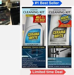 Cooktop Cleaner Kit 10 Oz Stainless Steel Polish 8 Oz Scraper Pads Tool