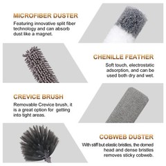 Microfiber Duster Extendable 30-100 Inches 9PCS Washable for High Cleaning