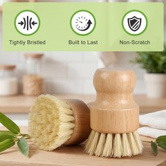 Bamboo Scrub Brush for Dishes Brushes with Sisal Bristles Scrubber Pots Pans