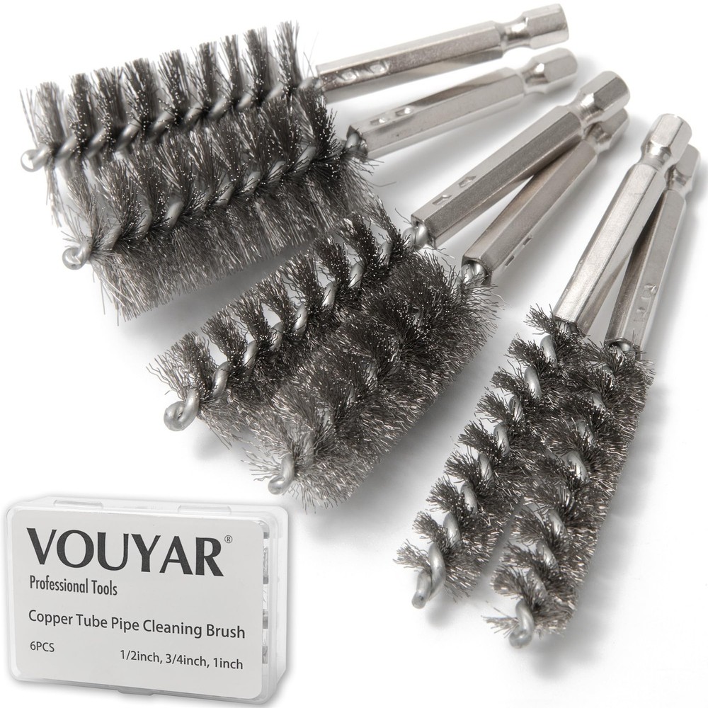 6pcs Copper Tube Pipe Cleaner, 1/2” 3/4” 1” Pipe Cleaning Brush Set, Stainles…