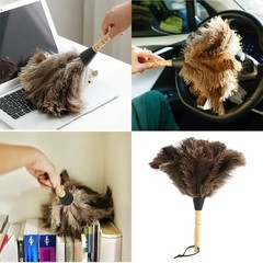 Ostrich Feather Duster Anti-Static Brush with Wood Handle Home Cleaning Tool