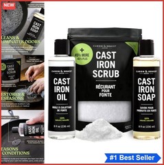 Cast Iron Cleaning Kit Set Scrub Soap Seasoning Oil Plant Based Coconut
